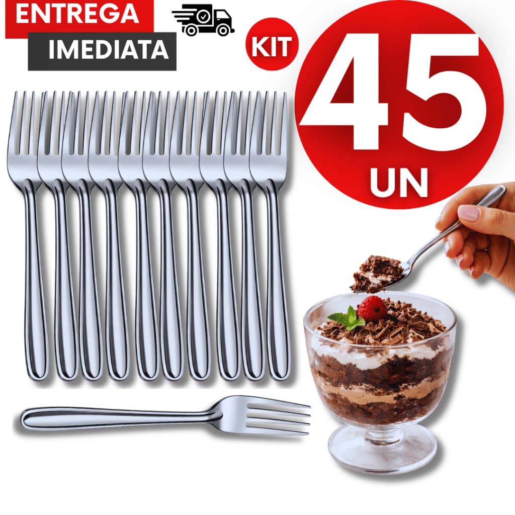 Kit Garfos Sobremesa 16.3 Cm Inox Para Doces Bolos Festa Casa Restaurante Buffet Talher Utensílio