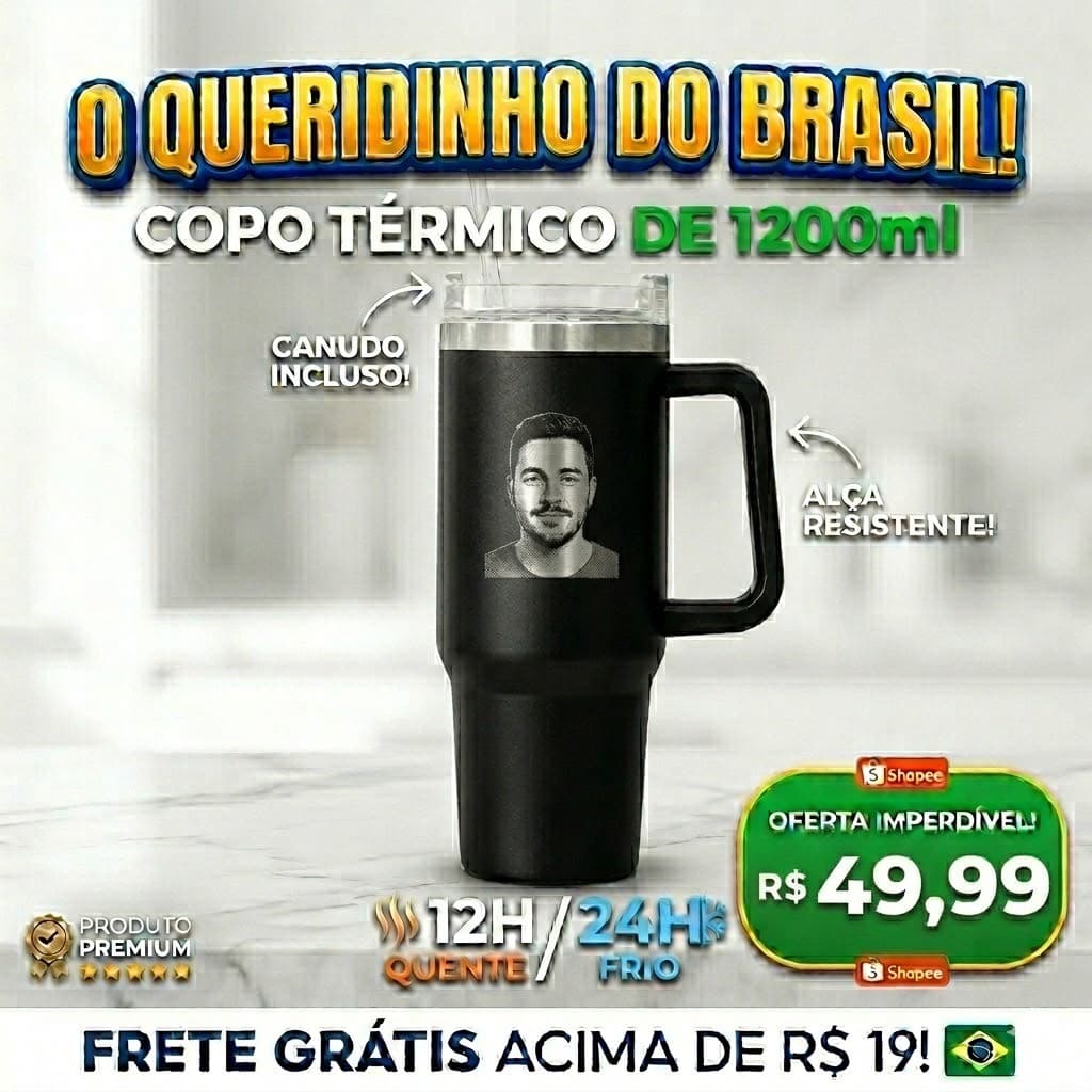 Copo Térmico Jarra 1200ml Inox com Alça e Tampa Personalizado a Laser – Nome ou Logotipo Exclusivo