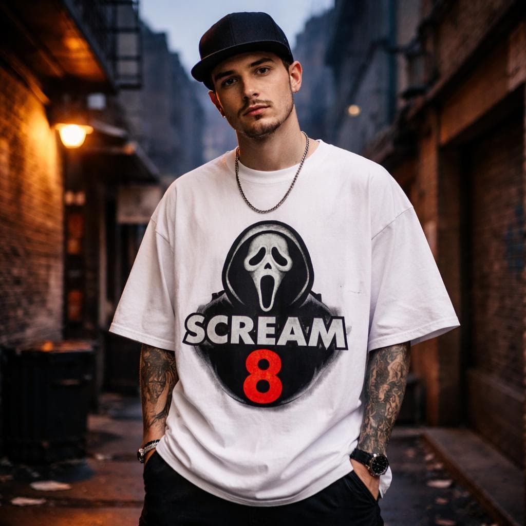 Camiseta  Pânico Terror Máscara Assustadora Camisa Masculina Feminino Estilo Horror Streetwear