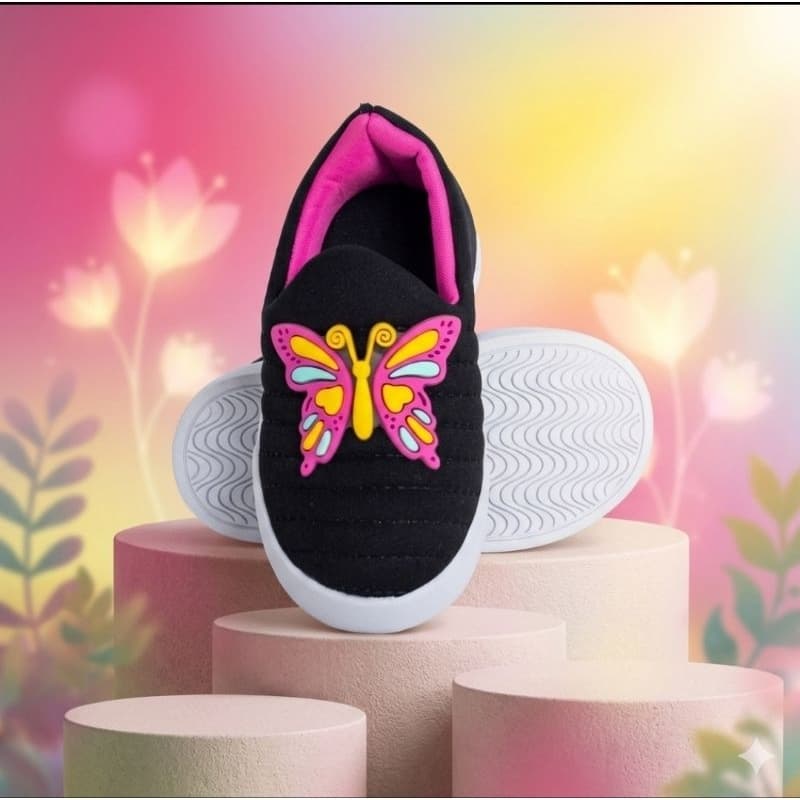 Tênis  Menina Calce Fácil Confortável Escolar Casual Moda Bichinhos Delicados Borboleta