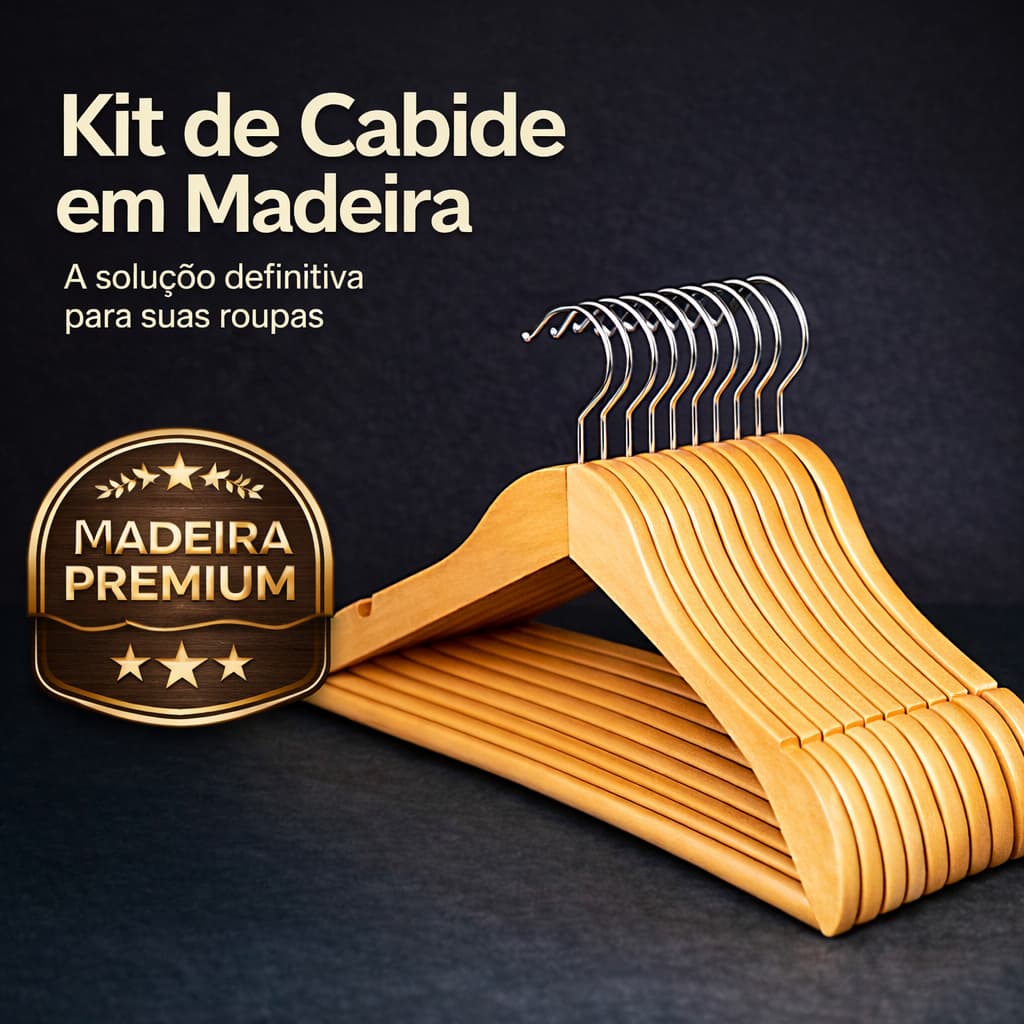 Kit Cabides de Madeira Premium com Ranhura Antideslizante 3 6 9 12 Unidades Organizador Guarda-Roupa