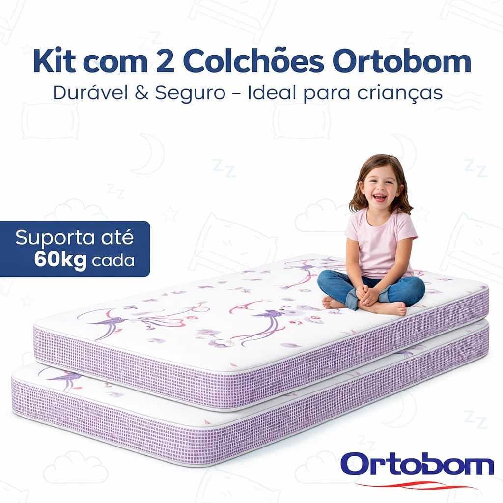 Kit 2 colchão Mini Cama Physical Resistente Liso (70x150x12) - Ortobom