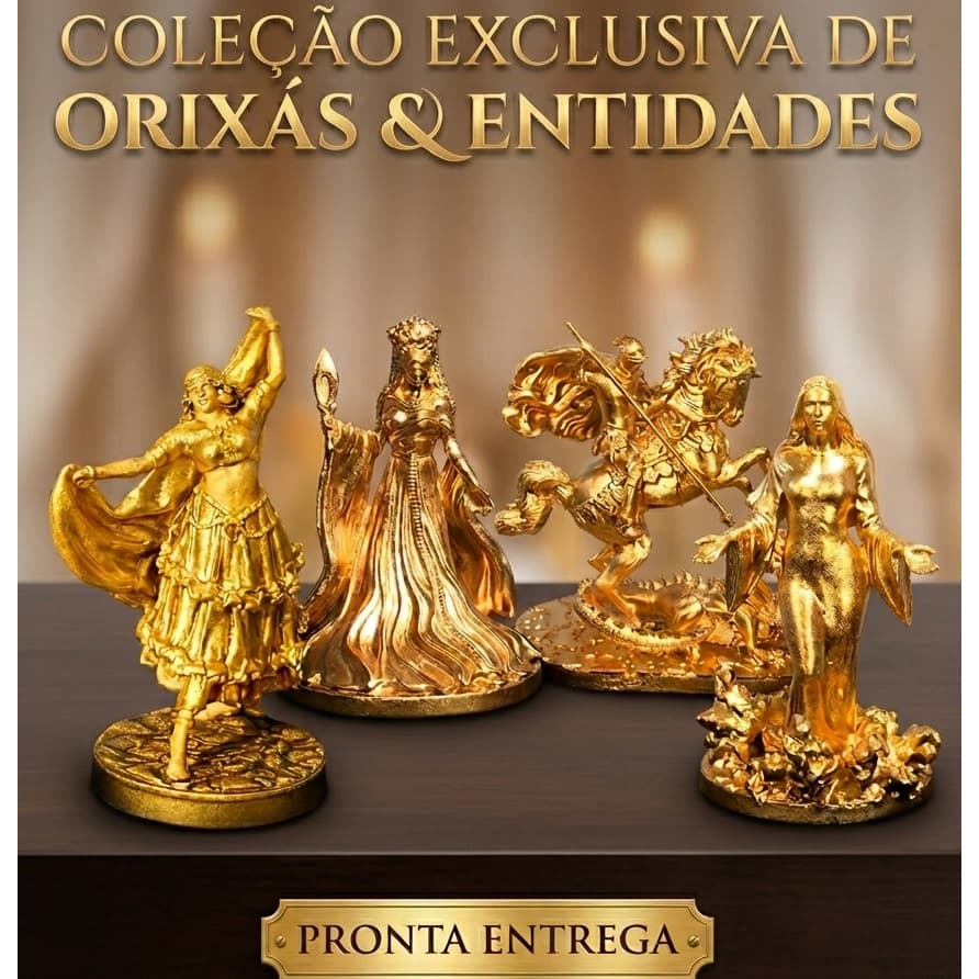 Imagem Orixás e Entidades Dourada Premium Luxo Escultura 3D Umbanda Candomblé Pronta Entrega
