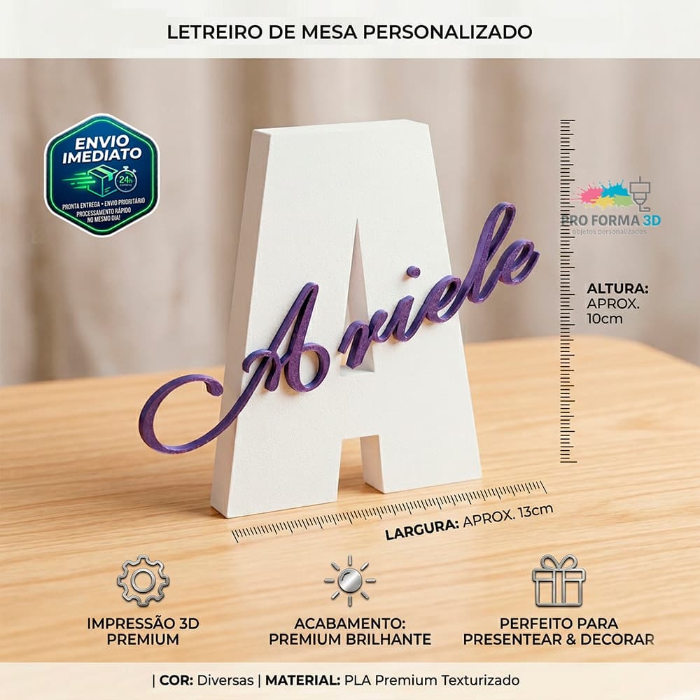 Letreiro De Mesa Personalizado Com Nome e Inicial 3D | Placa Decorativa Premium | Presente Criativo