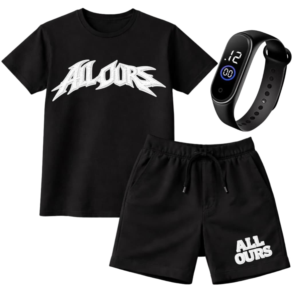 Kit Infantil Streetwear Camiseta + Short + Relógio GRÁTIS | Conjunto Menino ALL OURS Estiloso