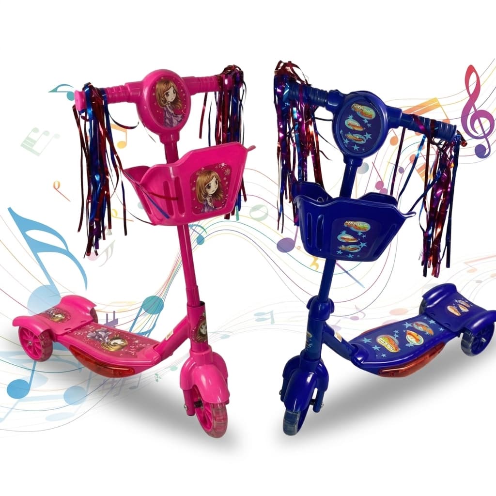 Patinete 3 Rodas Infantil Dobrável com Som e Luz - Azul ou Rosa