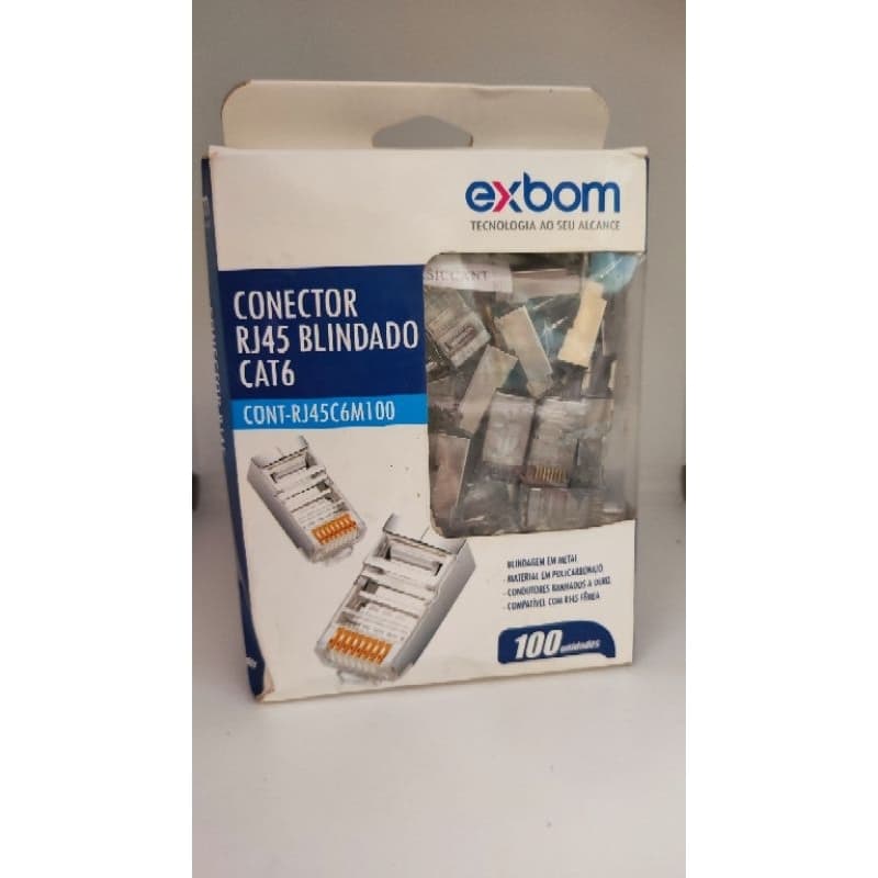 Conector RJ45 Blindado CAT6 100 Unidades Blindagem em Metal