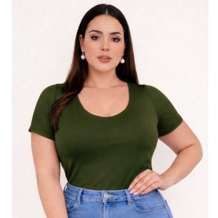 Blusa Manga Curta Feminina Suplex Basica Decote  Tshirt Premium Elegante Blusinha Plus Size