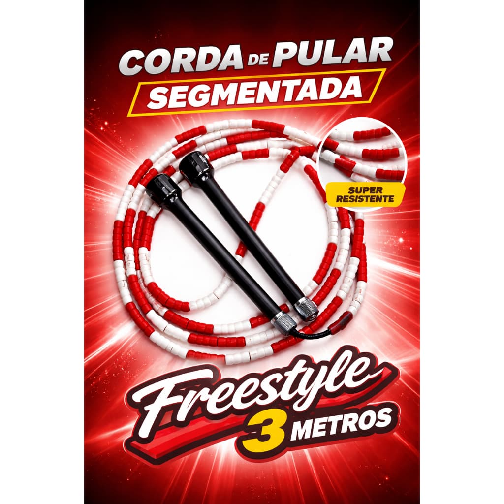 Corda Pular Segmentada Freestyle Beaded Rope Prottector 3 metros Cor Vermelho E Branco Exercícios
