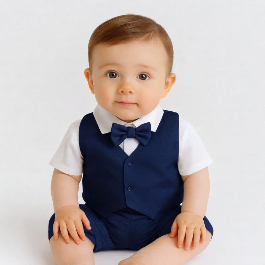 Conjunto Batizado Menino Samuel 4 Peças Azul Marinho Bebê Infantil - Conjunto Social Para Festas E Batizados