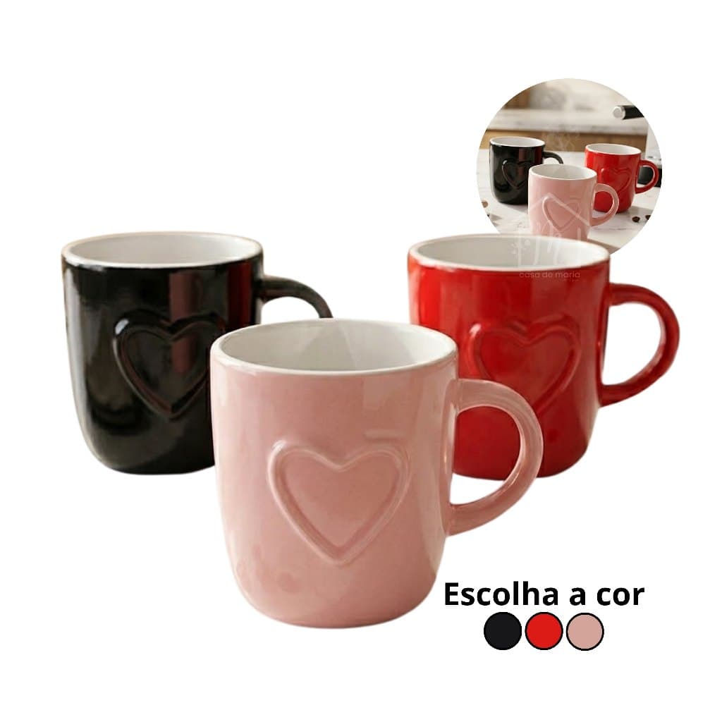 Canecas Xícaras Grande 170ml Coração Cerâmica Para Café Leite Chá Mesa Posta - Lyor