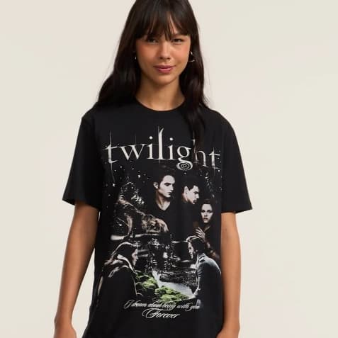 Camiseta Feminina Crepúsculo em Algodão com Estampa Twilight Tendencia Casual