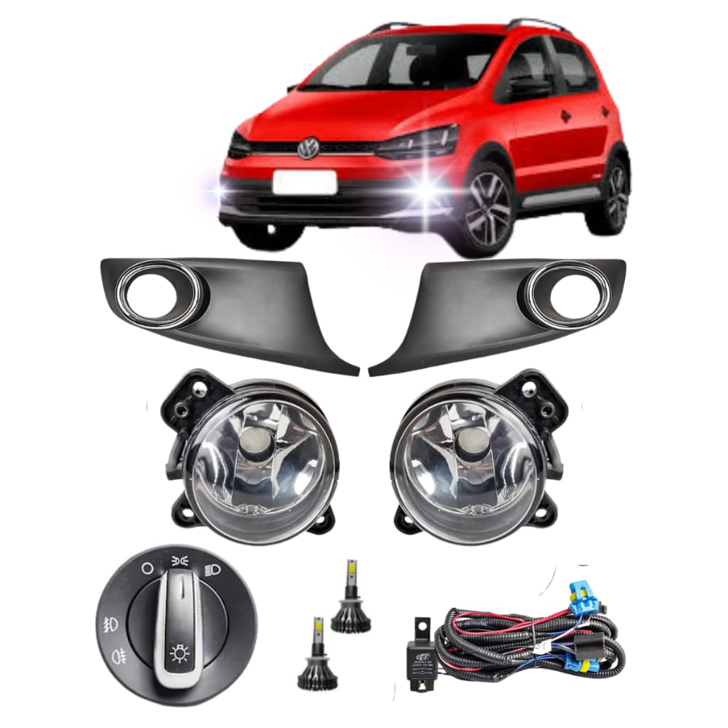 KIT FAROL MILHA DO FOX 2014 COM FAROL LENTE DE VIDRO + MOLDURASA CROMADAS + LAMP/ DE LED