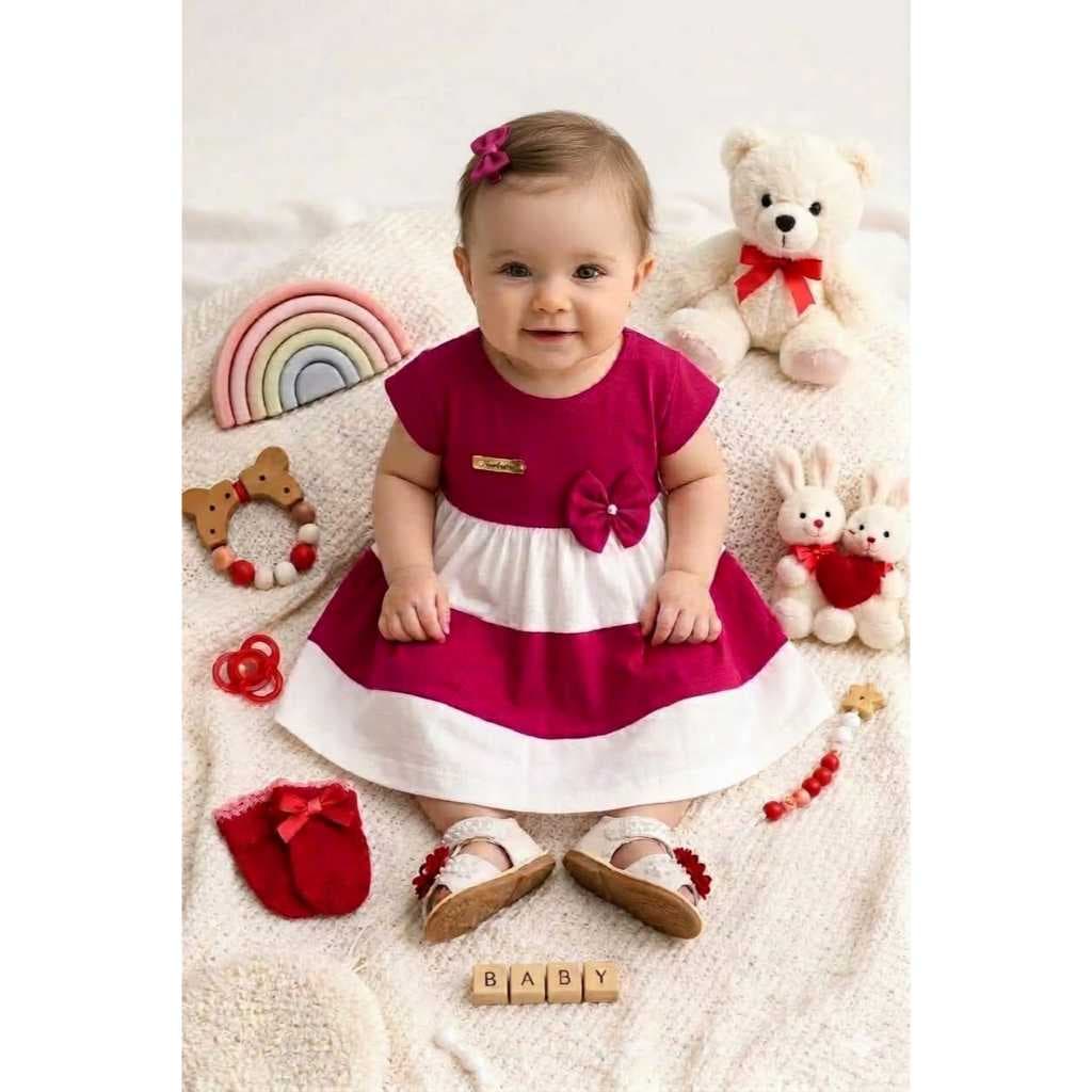 Vestido Bebê Listrado com Laço Charmoso, Estiloso e Super Confortável RN a 6 Meses