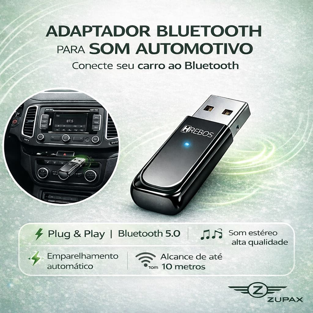 Adaptador Bluetooth Para Som Automotivo Car Connect Receptor Bluetooth para Carro Plug & Play