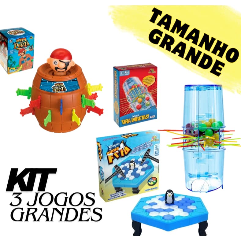 Kit 3 Jogos Infantil Quebra Gelo Pinguim + Pula Pirata + Pega Varetas Diversão Garantida