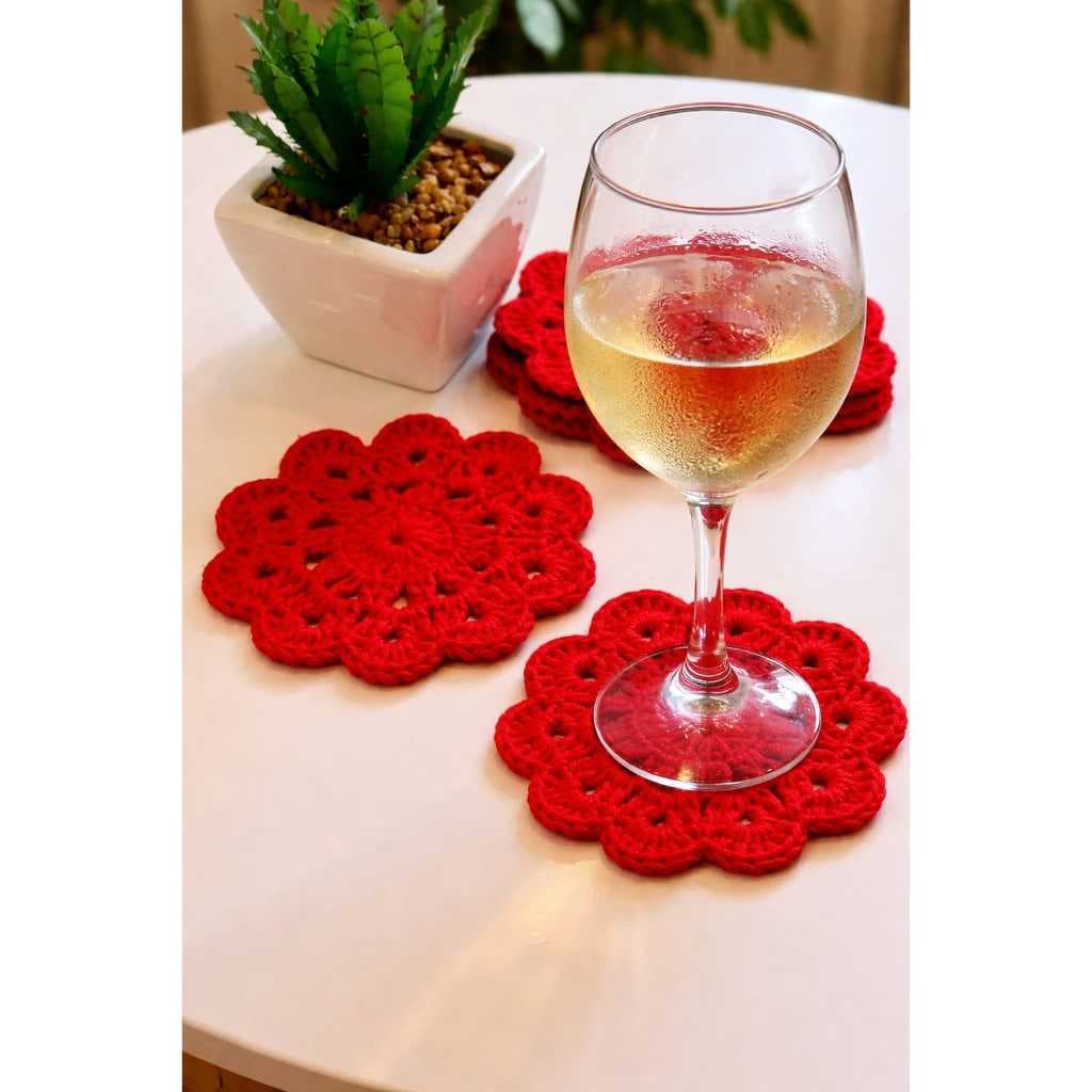 Kit Porta-Copos de Crochê Artesanal,mesa posta, artesanal,flor de croche