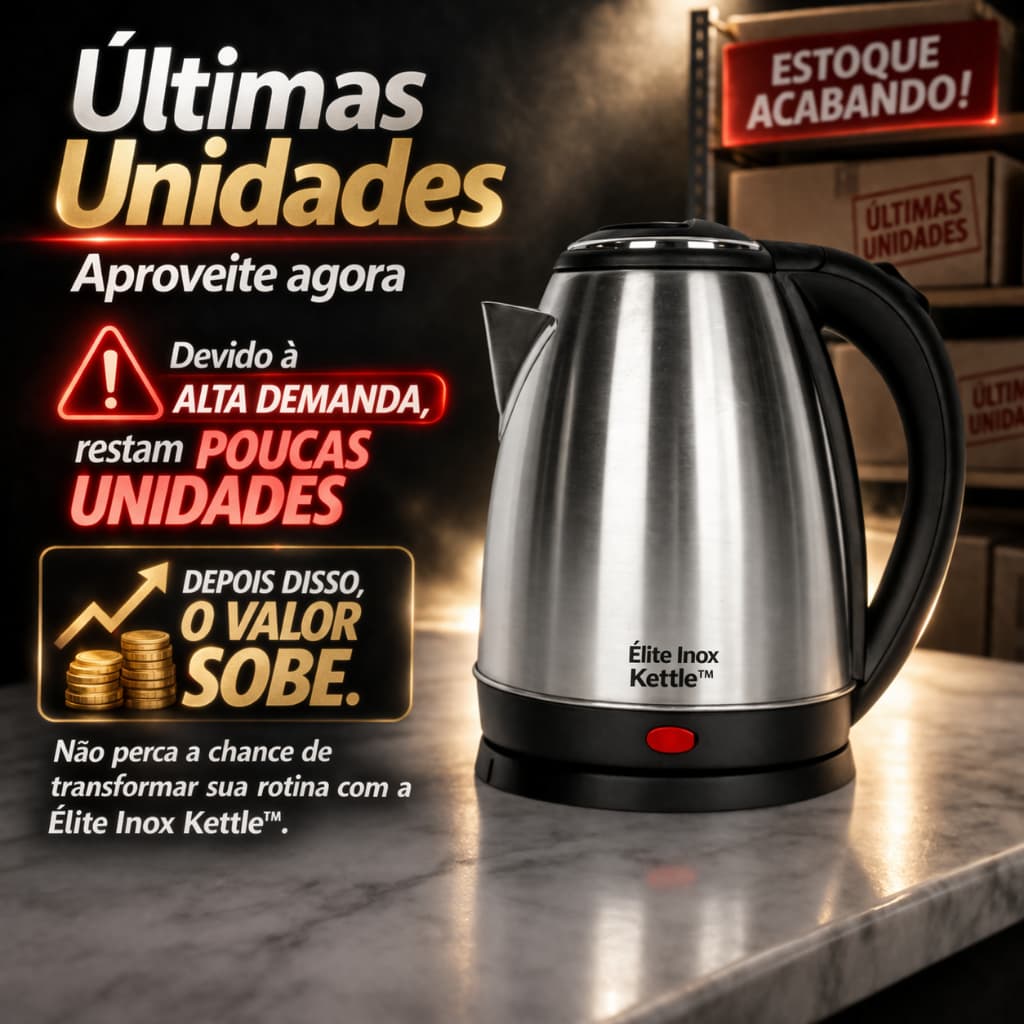 Chaleira Elétrica Inox 2L 1000W Desligamento Automático Base 360° Rápida e Segura Élite Inox Kettle™