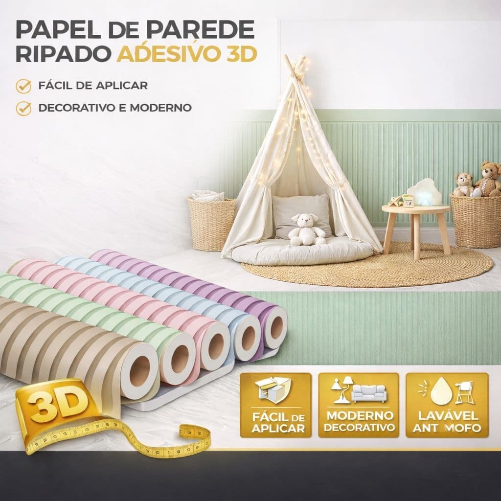 Papel De Parede Adesivo Ripado Com Faixa Para Meia Parede Vinil Autocolante Sala Quarto