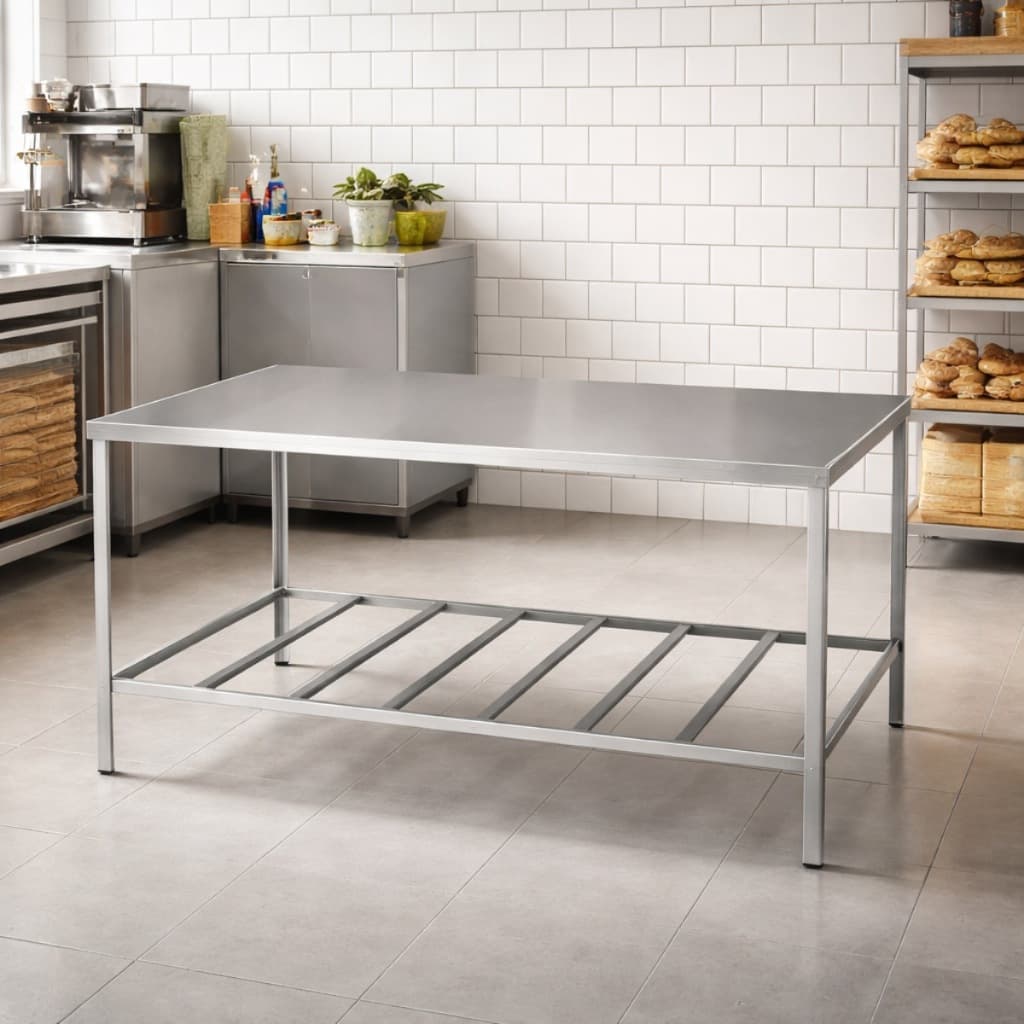 Mesa Inox 120cm para Cozinha Industrial Sala Comercial Design Inovador Com Prateleira Multifuncional