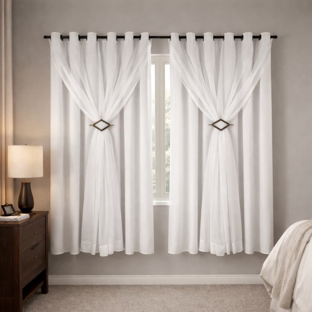 Cortina Corta Luz 4,00M x 1,80M 100% Blackout PVC Com Voil Liso E Fivelas