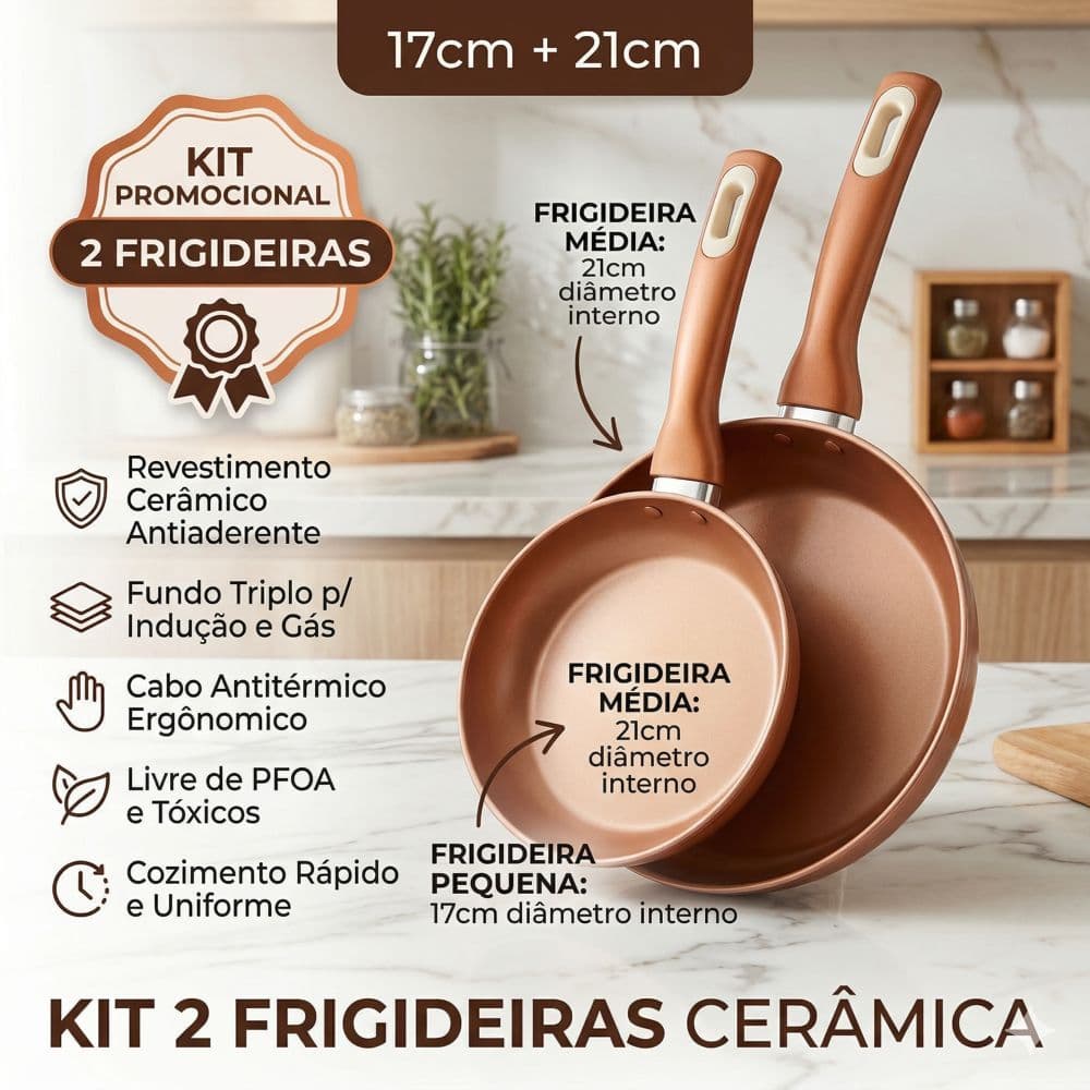 2 ou 1 Frigideira Revestimento Cerâmica Antiaderente Fogão Gás Elétrico Cabo Antitérmico