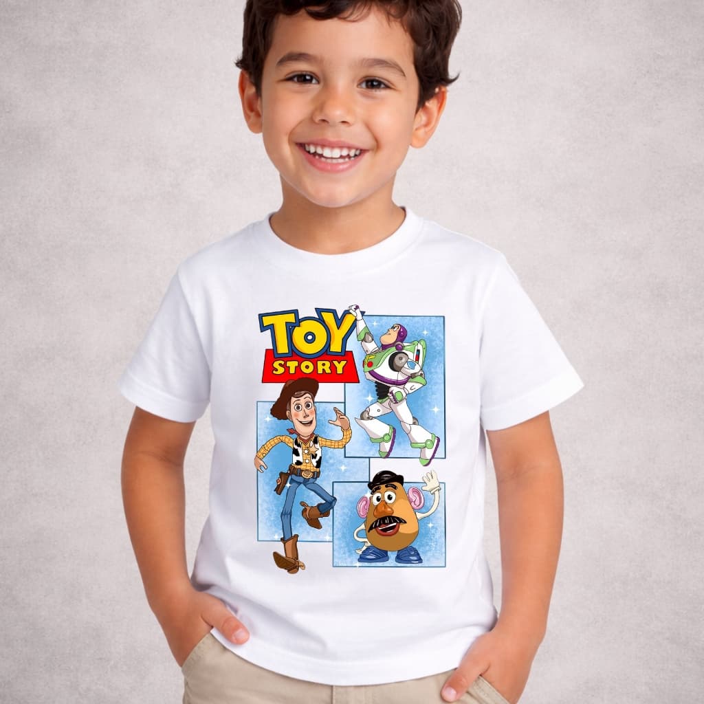 Camiseta Infantil Menino Toy Story Woody Buzzy Desenho Animado Blusa em Algodão Premium Juvenil