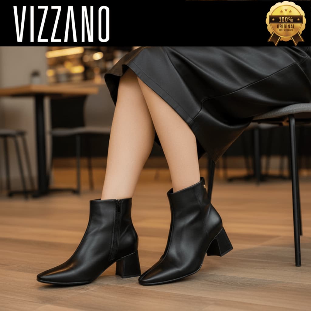 Bota Vizzano Feminina Bico Fino Cano Curto Salto Médio Confortável Original 3109100