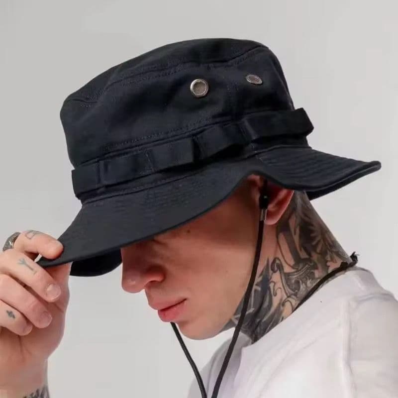 Bucket Militar Estilo Americano Tático Tactel Com Cordão Regulável Proteção Solar Trilha Pesca Praia