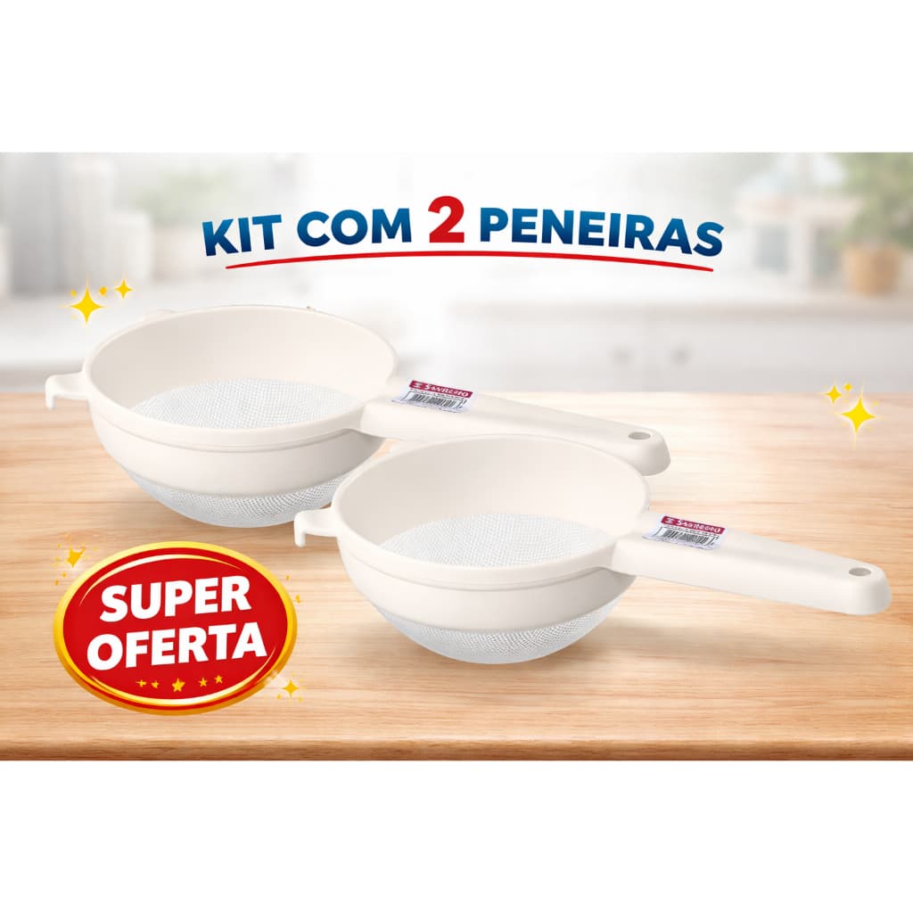 🛒 KIT COM 2 PENEIRAS SANREMO – PRATICIDADE NA SUA COZINHA!