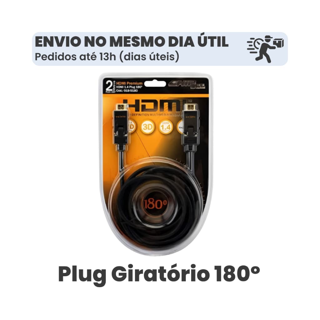 Cabo HDMI 1.4 2m Plug Giratório 180° para TV Painel Monitor