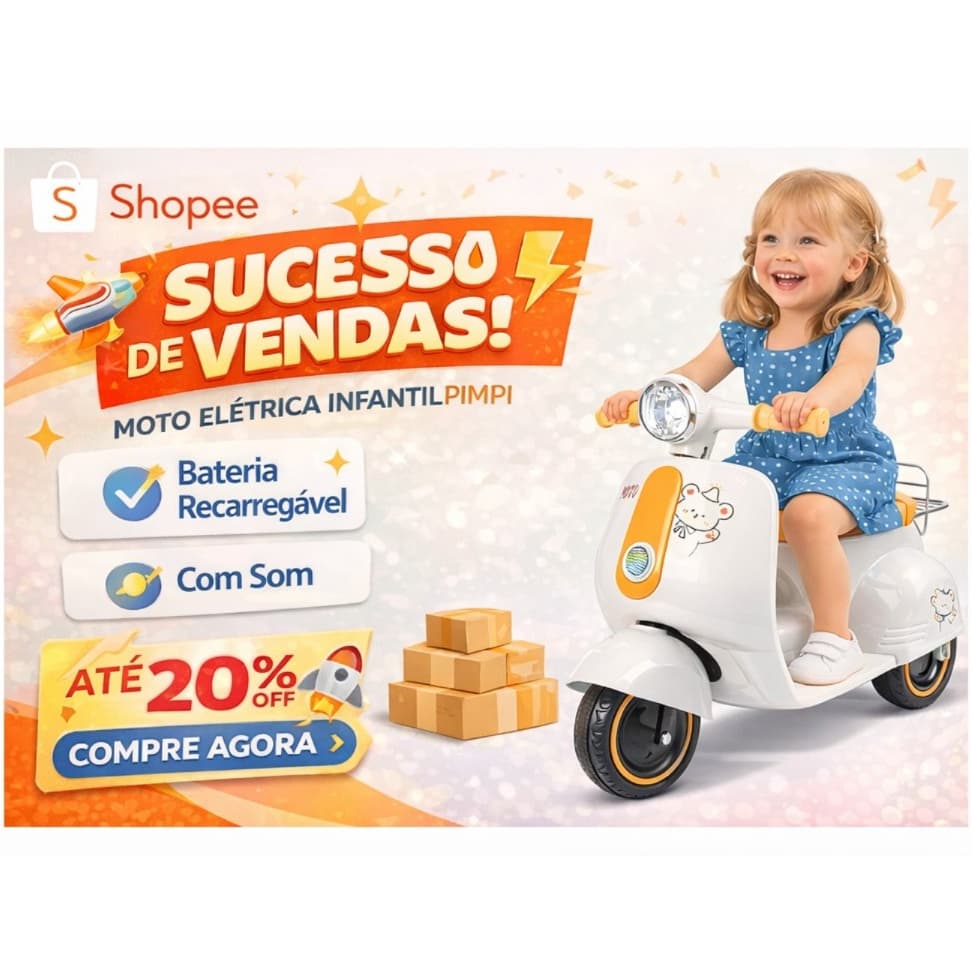 Moto Triciclo Elétrico Infantil com Som, Luzes e Ré  Super Estável + Bateria Durável  Acelerador no Pedal