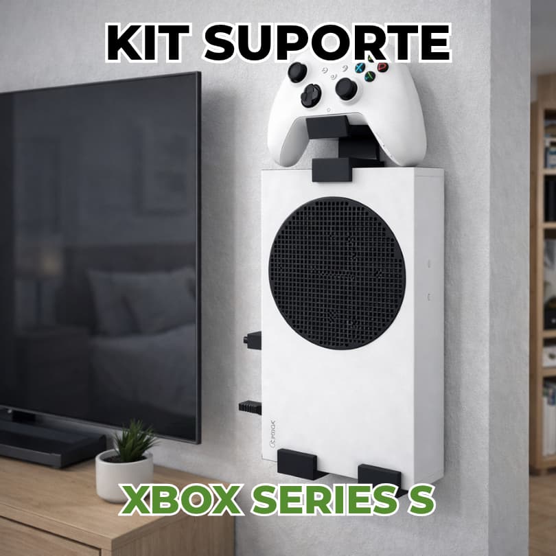 Suporte de Parede Xbox Series S com Suporte para Controle | Organizador Gamer Vertical + Parafusos e Buchas