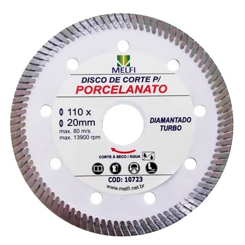 Kit de Disco de Corte Extra Fino Diamantado Turbo P/ Porcelanato 110 x 20mm Serra Mármore