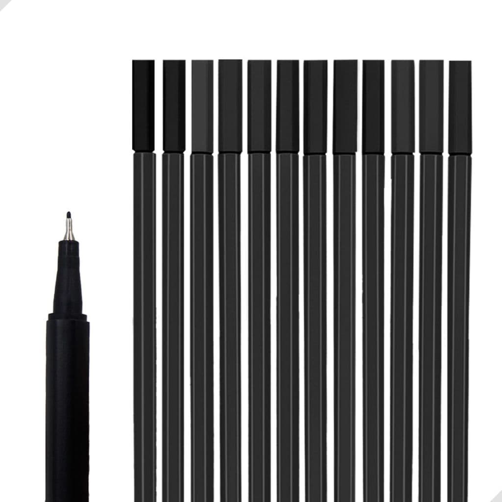 Kit C/12 Canetas Fine Line Pretas 0.4mm Ponta Fina Permanente, Para Bullet Journal Desenho Artistico