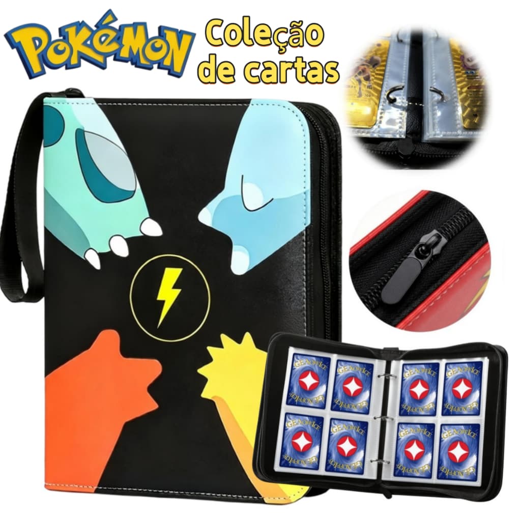 Porta Cartas Pokémon 400 Cartas com Zíper Portátil Couro Impermeável Proteção Ideal para Transporte