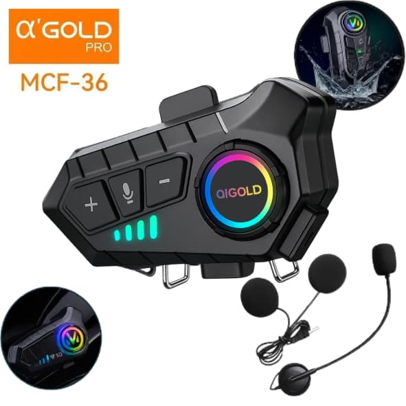 Intercomunicador Moto Bluetooth AGold MCF36 Pro Capacete Audio HD