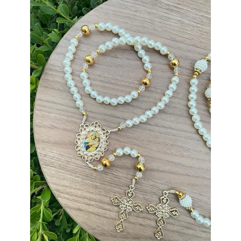 Terço Católico Artesanal Luxo com Contas Peroladas | Nossa Senhora Aparecida|Presente Religioso Feminino Infantil Adulto