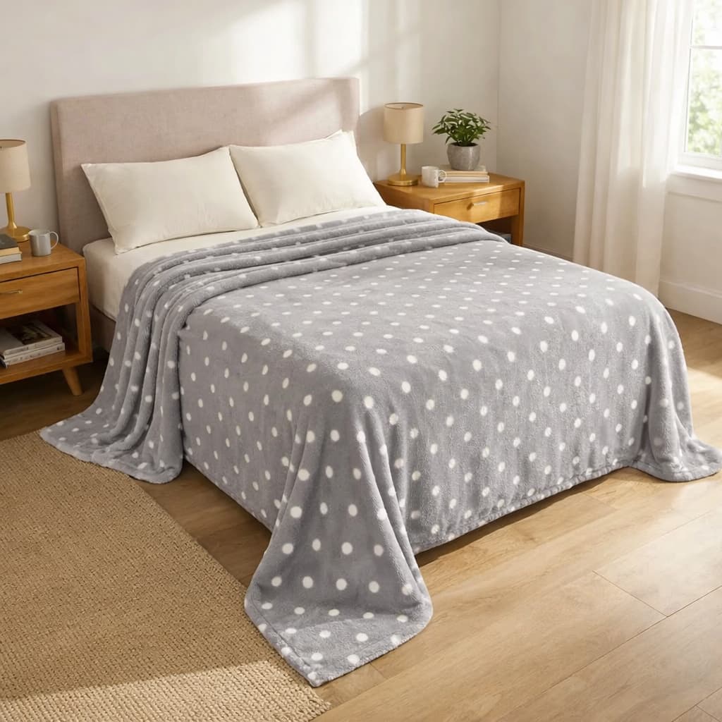 Manta Queen Poá Grande Cobertor Flannel Premium 2,40 x 2,50 Toque Macio Bolinhas