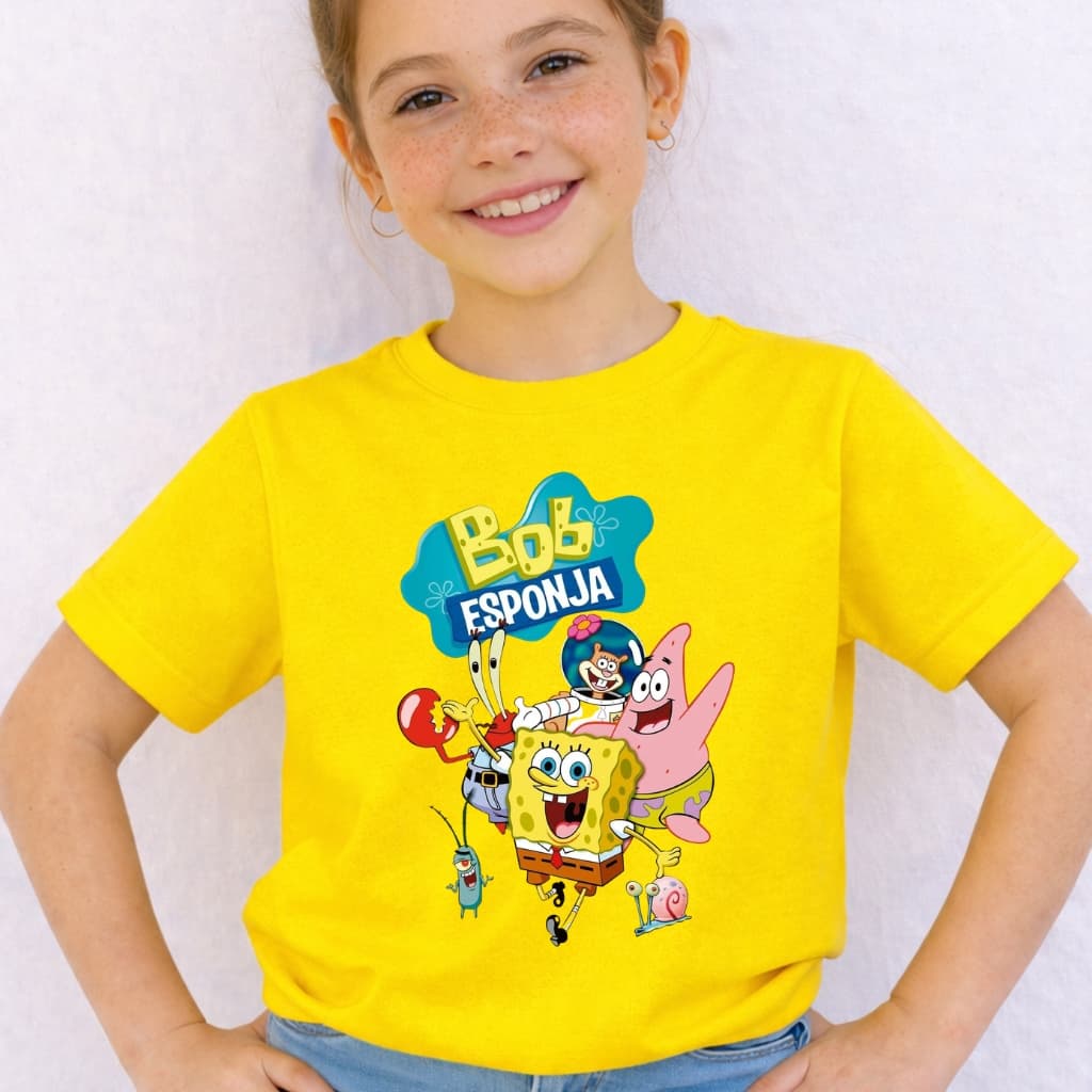 Camiseta Infantil Menina Bob Esponja Friends Patrick Blusa em Algodão Premium Juvenil e Adulto