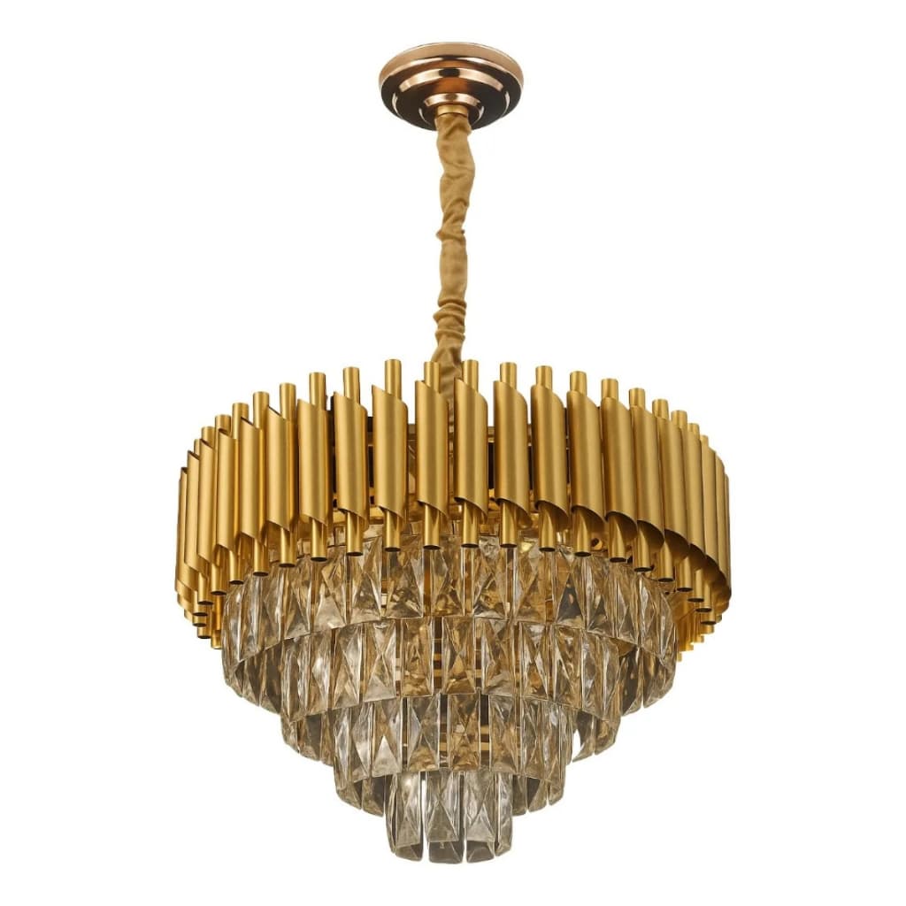 Lustre Pendente Luxo Dourado Com Cristais K9 Redondo Para Sala, Quarto E Ambientes Modernos Range Plane