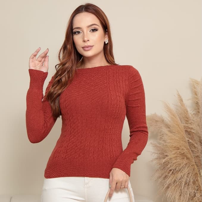 Blusa Feminina Estilosa Tricot Modal Premium Trança Manga Longa Roupa Feminina Elegante