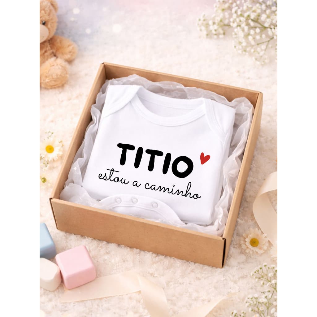 BODY MACACAO BEBE BRANCO ANUNCIO DE GRAVIDEZ TITIO ESTOU A CAMINHO PERSONALISADO UNISSEX 1 A 12 MESES
