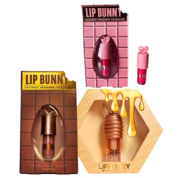 Trio Gloss – Lip Honey, Lip Bunny e Lip Love com Efeito Hidratante e Volume Intenso