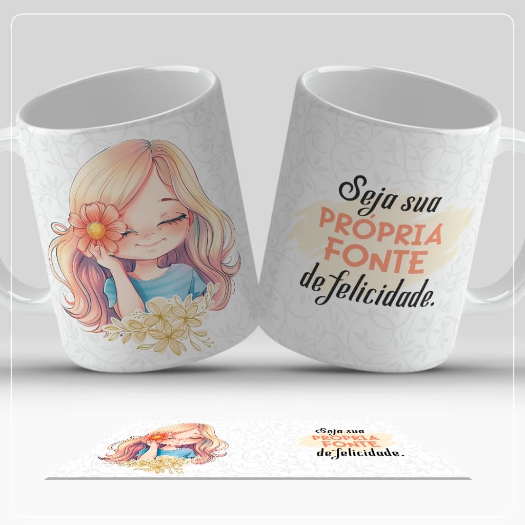 Caneca Porcelana 325ml Presente feito com amor amigos e amigas, Coleção Amor Próprio