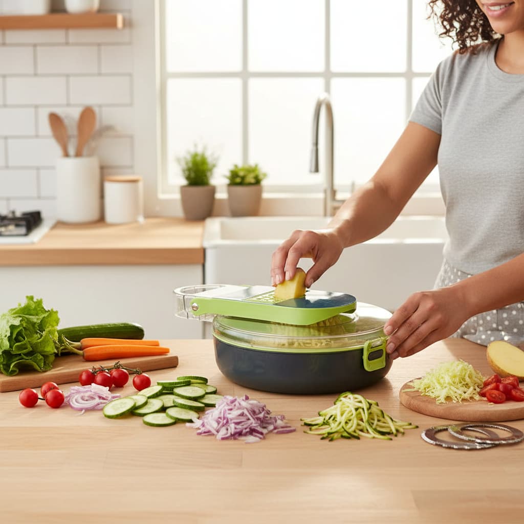 Ralador E Fatiador De Vegetais 15 Peças Cortador Legumes Full