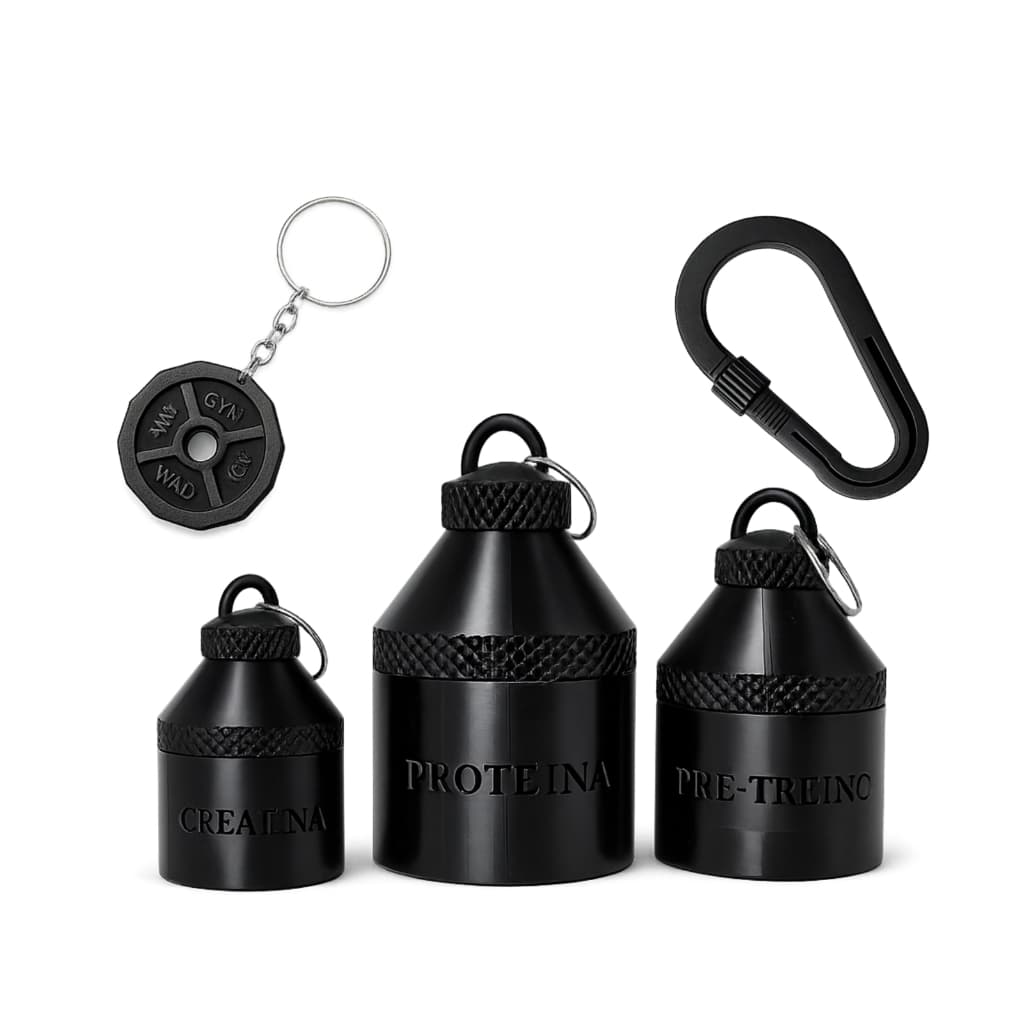Porta Suplemento Chaveiro Whey Creatina Pré Treino Dosador Academia com Mosquetão