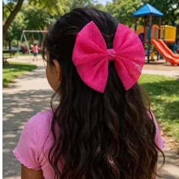 Laço Infantil Rosa Pink com Glitter  Grande para Cabelo Acessório Feminino para Meninas