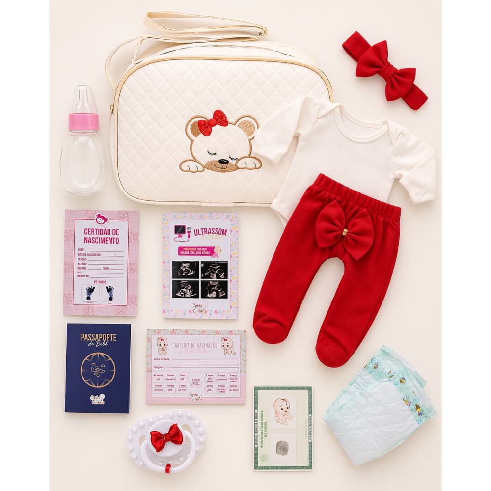 Kit Bebê Reborn Menina com Bolsa, Acessórios e Documentos