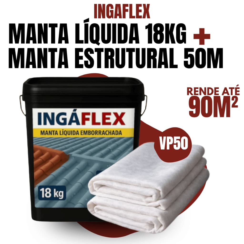 Manta Líquida Emborrachada 18kg + Manta Bidim VP50 30m Impermeabilizante Para Laje Telhado